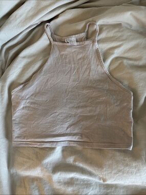 Divided High-Neck Cropped Tank Top - Light Mauve